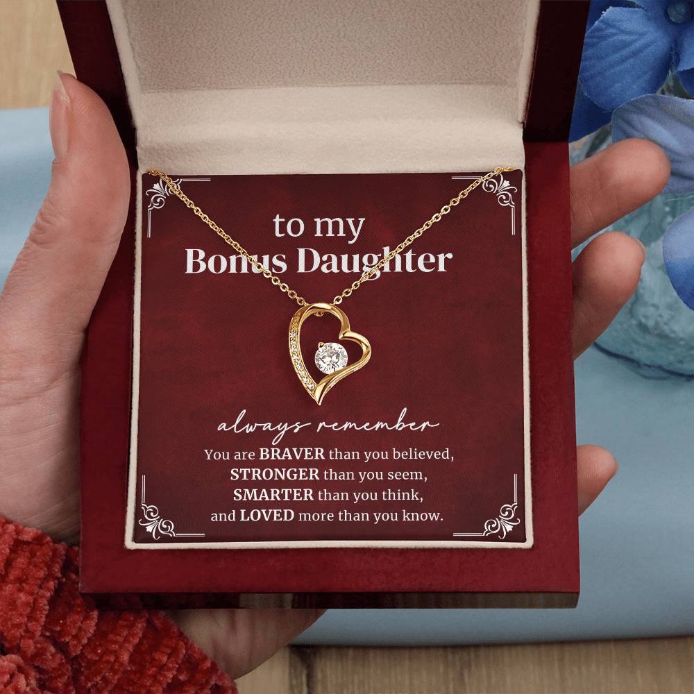 To My Bonus Daughter Forever Love Necklace From Step Mom & Dad