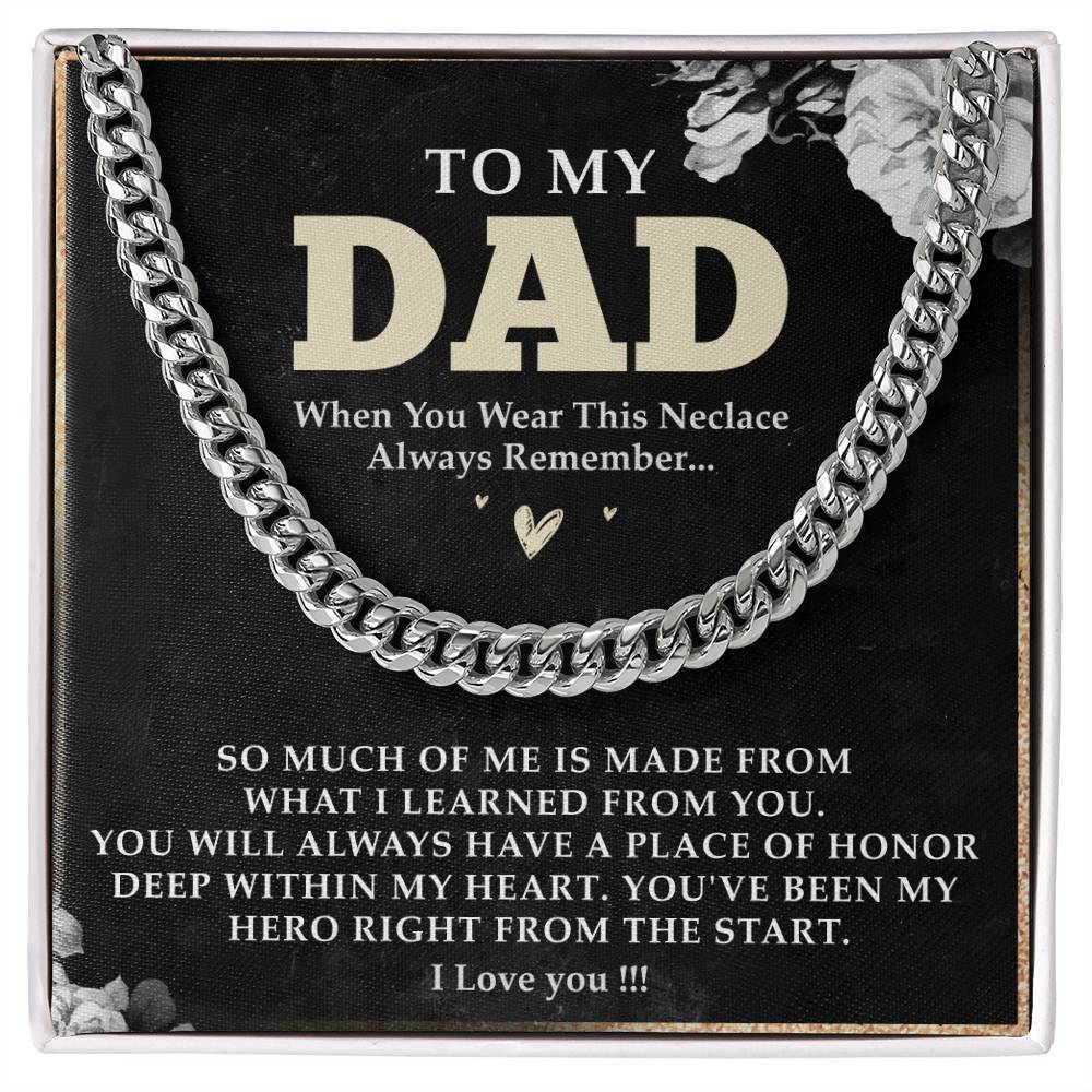 To My Dad Cuban Link Chain Necklace, Fathers Day Gift From Daughter, To My Dad Gift Necklace