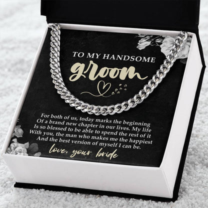 To my Handsome Groom Future Husband Cuban Link Chain Necklace