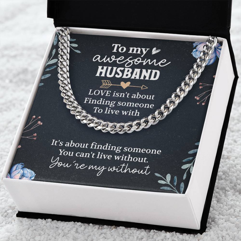 To My Awesome Husband Cuban Chain Necklace, Romantic Gifts For Him, Wedding Anniversary Gift For Him, Husband Birthday Gift