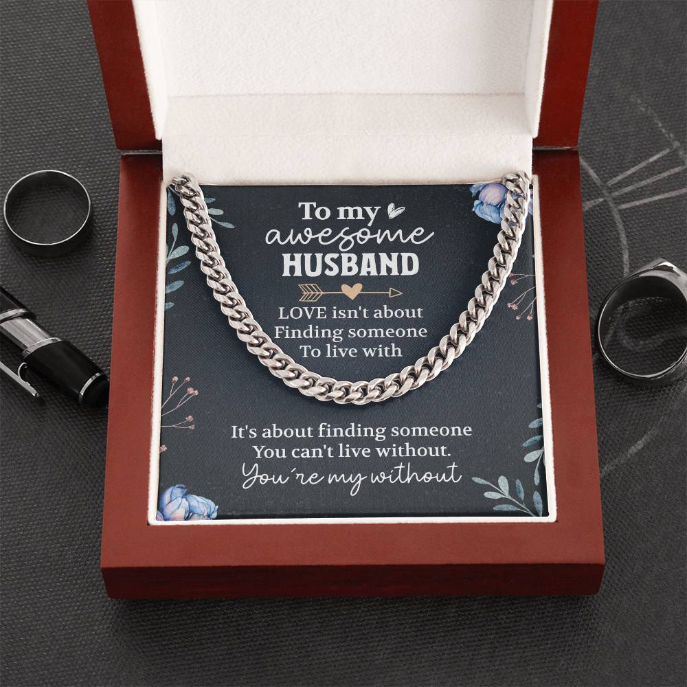 To My Awesome Husband Cuban Chain Necklace, Romantic Gifts For Him, Wedding Anniversary Gift For Him, Husband Birthday Gift