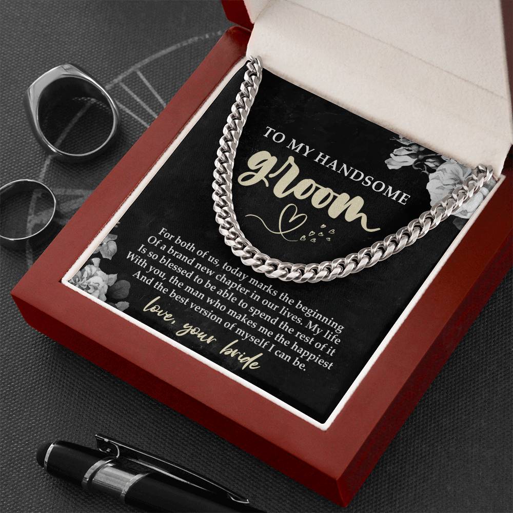 To my Handsome Groom Future Husband Cuban Link Chain Necklace