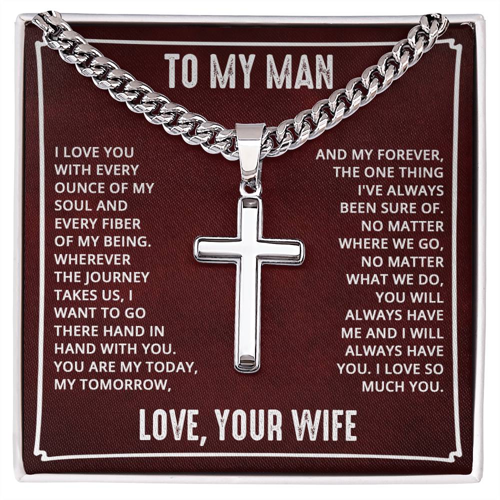 To My Man Artisan Cross Necklace for Husband Valentine Gift