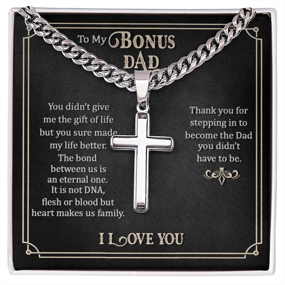 To My Bonus Dad  Cross Necklace, Step Dad Gift