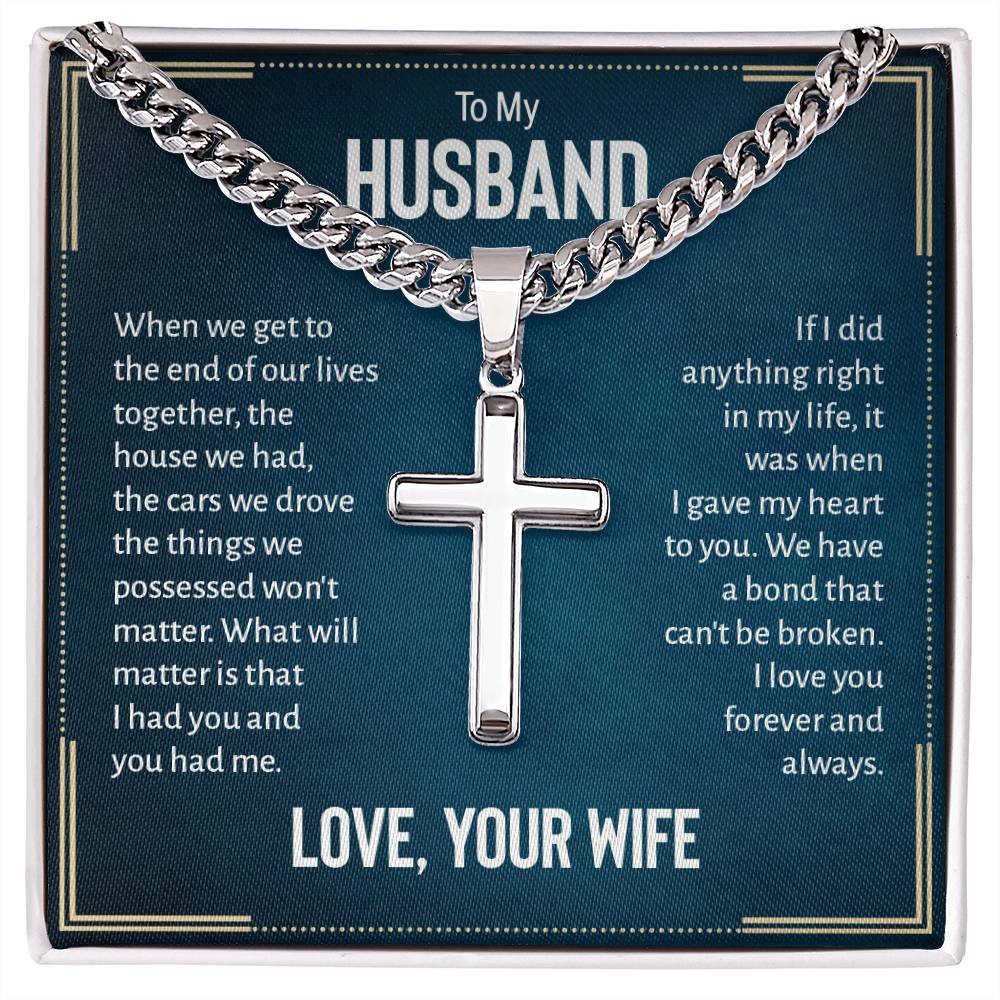 To My Husband Cross Necklace, Husband Necklace from Wife