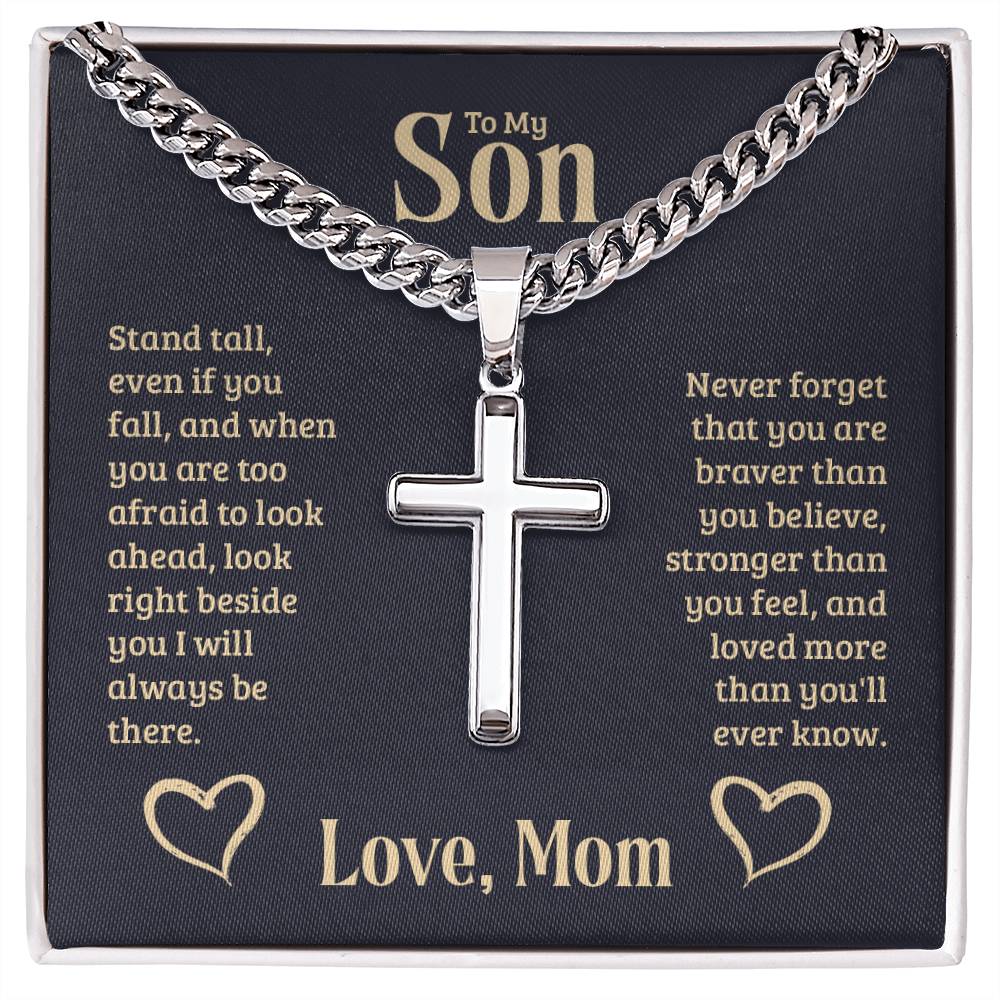 To My Son Artisan Cross Necklace on Cuban Chain