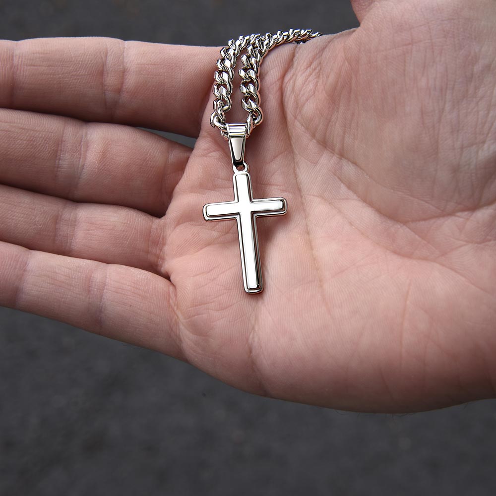 To My Son Artisan Cross Necklace on Cuban Chain