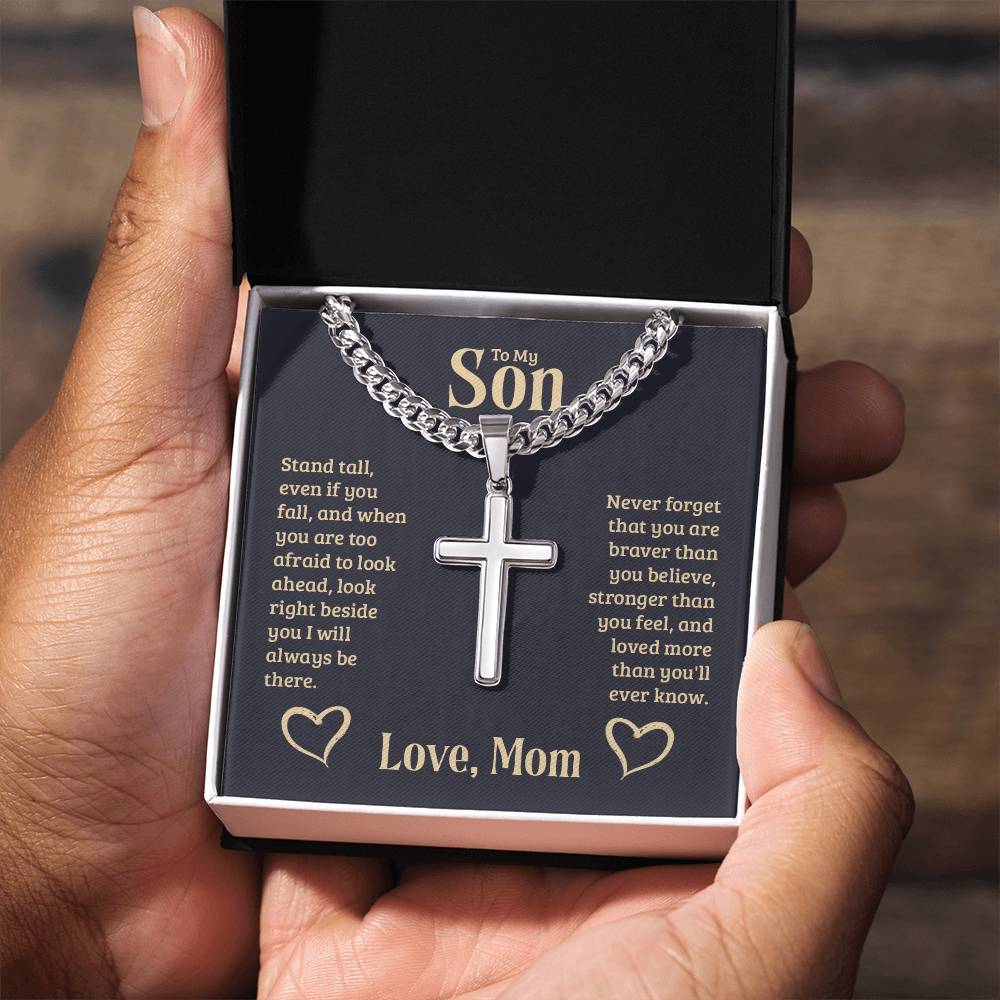 To My Son Artisan Cross Necklace on Cuban Chain