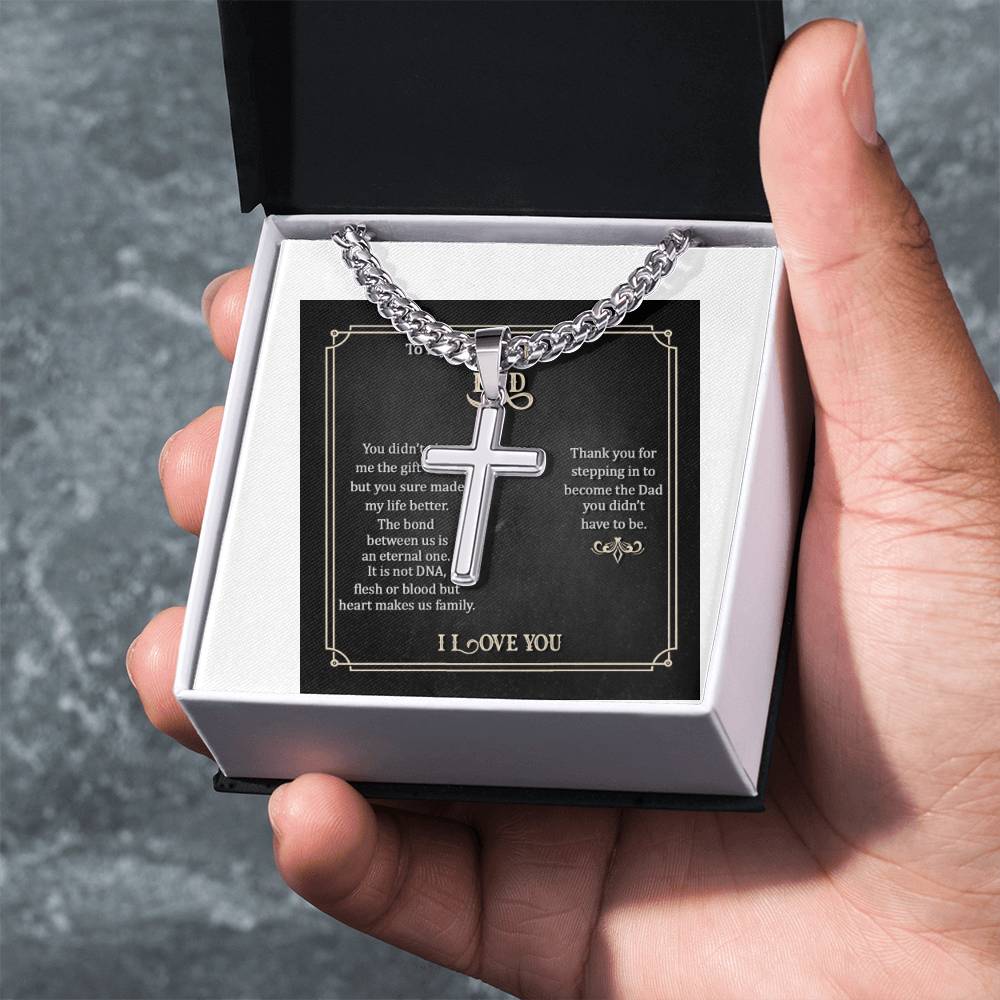 To My Bonus Dad  Cross Necklace, Step Dad Gift