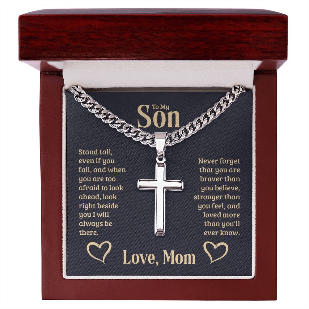 To My Son Artisan Cross Necklace on Cuban Chain