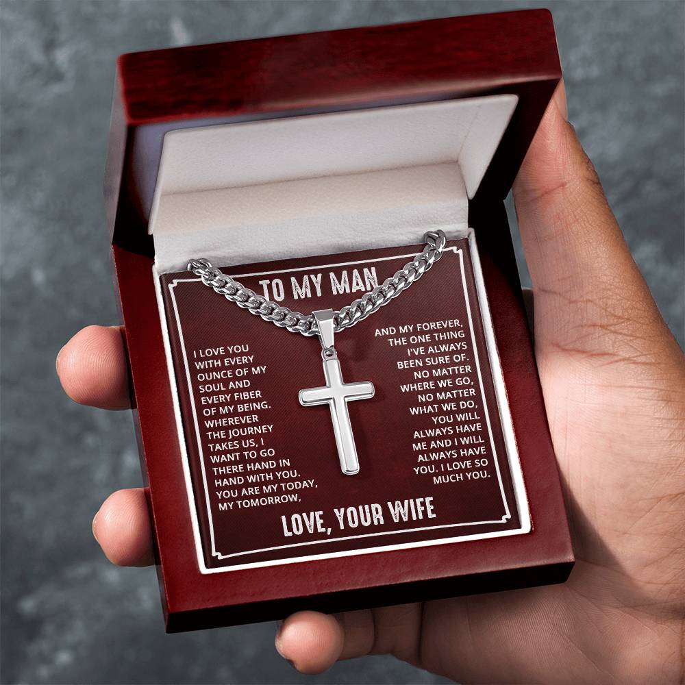 To My Man Artisan Cross Necklace for Husband Valentine Gift