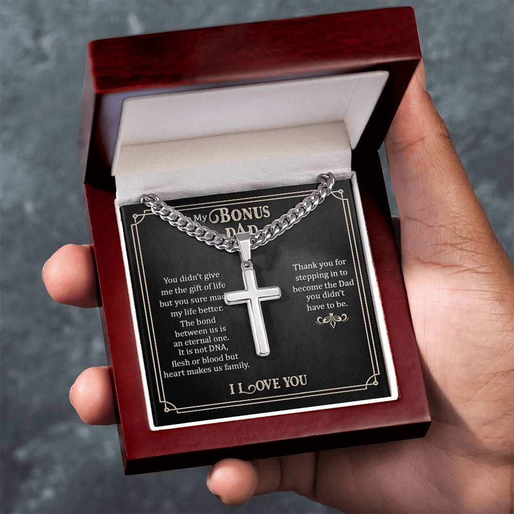 To My Bonus Dad  Cross Necklace, Step Dad Gift