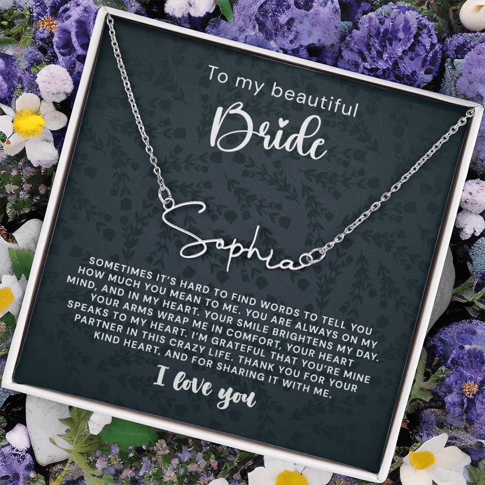 To my Beautiful Bride Custom Name Necklace Bride Wedding Necklace, Gift For Bride