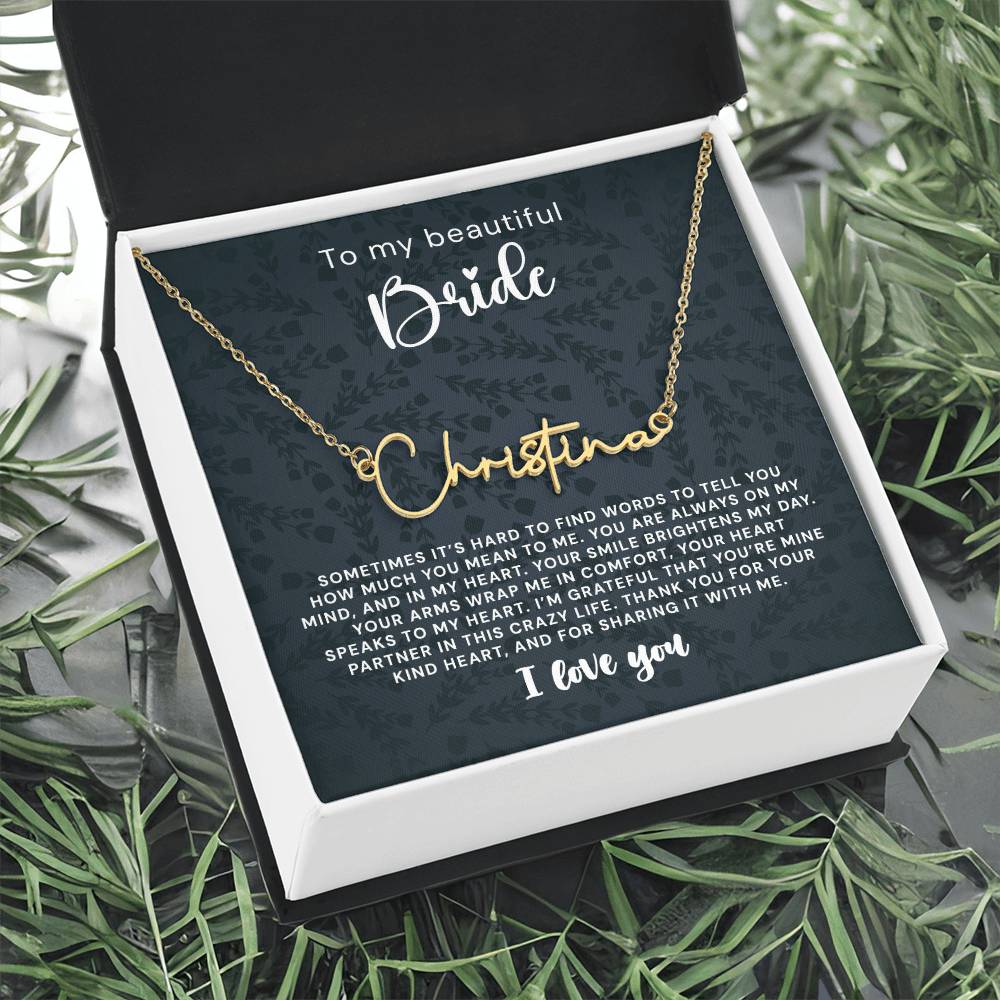 To my Beautiful Bride Custom Name Necklace Bride Wedding Necklace, Gift For Bride